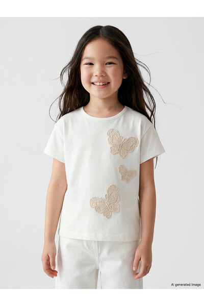 LC Waikiki Peak New Season Butterfly Embroidered Girls' T-Shirt