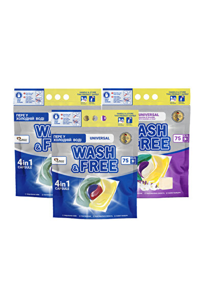 Wash & Free Pachet promoțional - 3x Capsule de detergent de rufe Universal și...