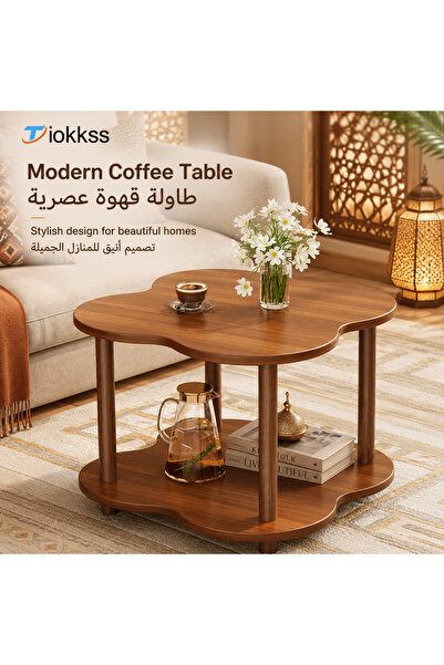 Tiokkss طاولة قهوة عصرية من خشب الجوز بتصميم حبيبات الخشب، طاولة جانبية مدمجة...