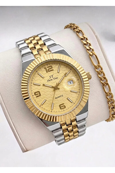 Feronnucci Men's Calendar Gold Wristwatch – Luxury Men's Watch with Steel Ban...