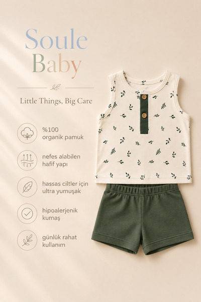 Soule Essentials Olive Breeze Organik Pamuklu 2'li Bebek Takımı