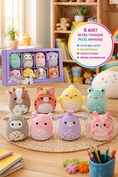 TOYFEST Squishmallows 8'li Peluş Oyuncak Seti Orijinal Koleksiyon Kutulu Hedi...