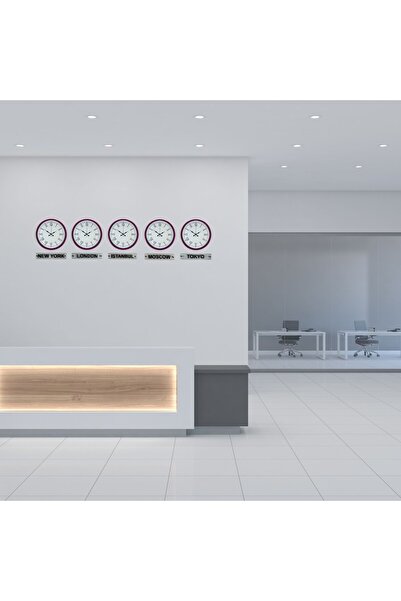 ForWhat 5Pcs 36cm Pink Style World Time Clocks with Signs for Office Home Off...