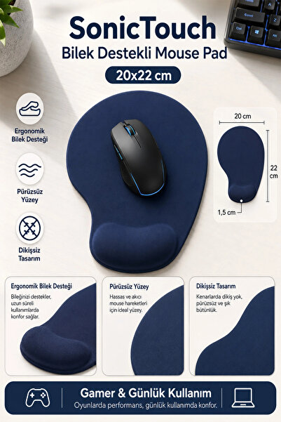 SonicTouch Mouse Pad με στήριγμα καρπού 20x22cm Σκούρο Μπλε Τύπου Drop με λεί...