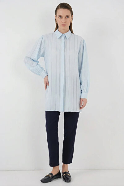 buğrahayalin Women's Striped Viscose Blue Shirt Tunic