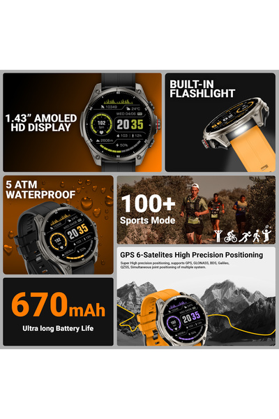 BOOSTER REVIEW Smartwatch Booster Military M3, AMOLED 1.43”, GPS multi-satelit, răspuns rapid WhatsApp, 5ATM, baterie 670mAh, 100+ moduri sport, puls, SpO2, somn, busolă, altimetru, lanternă, Android/iOS