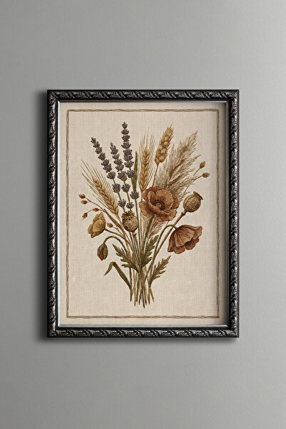 epiqart Dried Flower Bouquet - Vintage Patterned Frame - Slim Model