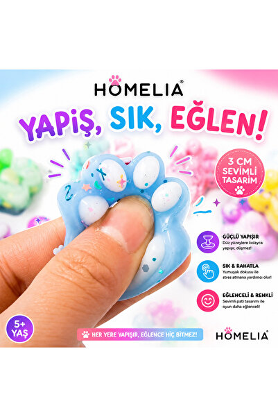 HOMELIA 1 Adet Renkli Mini Kedi Patisi (yapışabilen)-Squishy Pati-3 cm stres ...