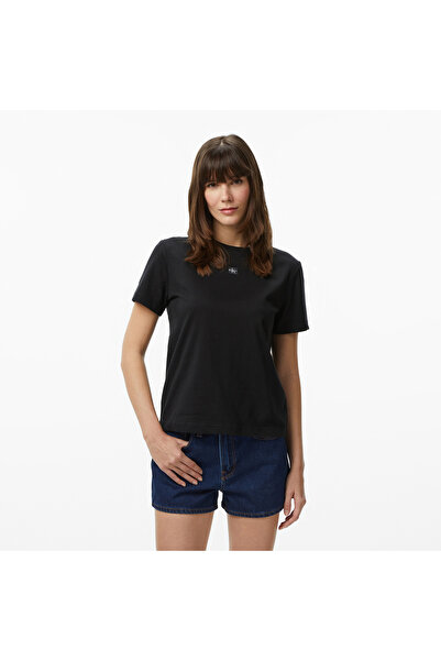 Calvin Klein Woven Label Classic Fit Kadın Siyah T-Shirt