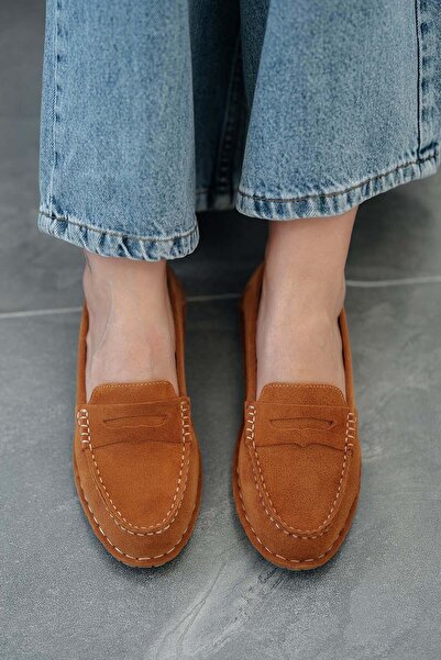 Parponi Usher women's genuine suede loafer shoes - tan