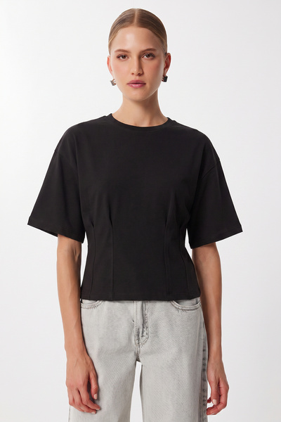 Lovelyİstanbul Waist-Fitted Cotton Knitted Blouse Lub0356 Black