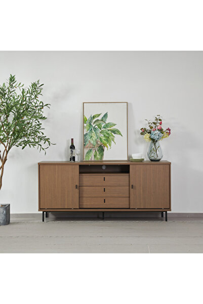 Home Box Wilson 2-Sliding Door 3-Drawer Sideboard High TV Stand for TVs up to...