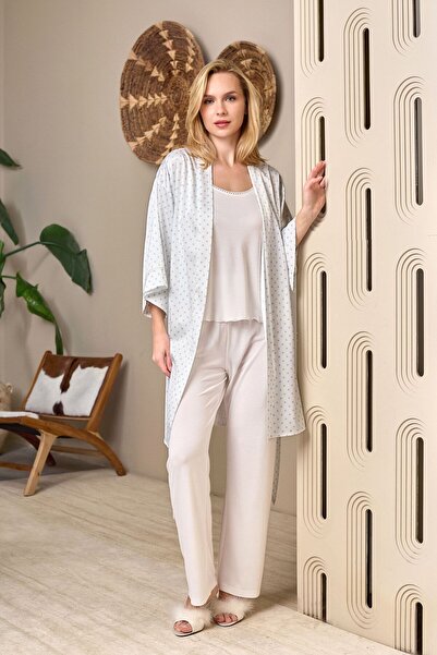 Lohusa Homewear New Season Women's Ecru Polka Dot Strappy Special Yasarım Sum...
