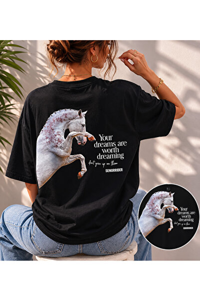Senior Rider Siyah At Baskı Tshirt
