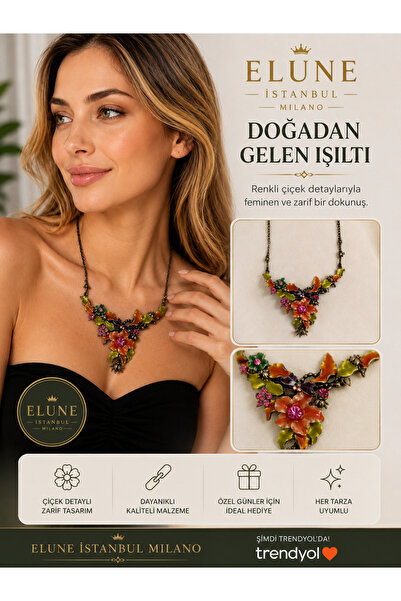 ELUNE İSTANBUL & Milano El Yapımı Renkli Çiçek Detaylı Vintage Tasarım Kadın ...