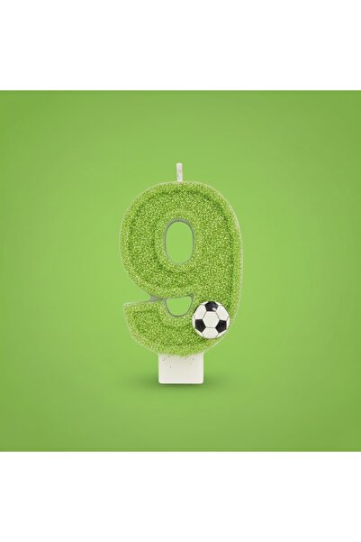 Miki & Miki Yeşil Simli Pasta Mumu Doğum günü mum 9 yaş Futbol Konsept