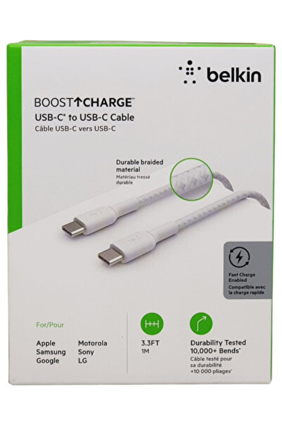 Belkin Καλώδιο USB-C σε USB-C Boost Charge, Πλεκτό, 1μ, Λευκό