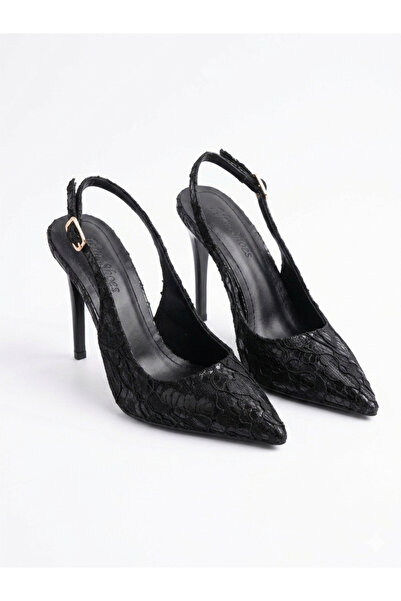 afra shoes Dalida Black Patent Leather Lace Detailed Heels
