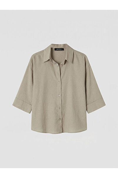LC Waikiki Beige Linen Blended Oversize Women's Shirt