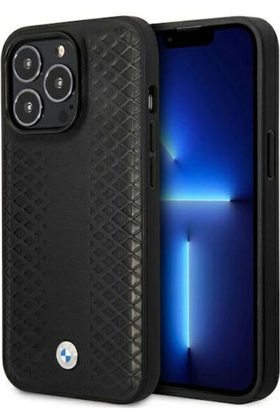 BMW Diamond Pattern Back Cover Synthetic Leather Black (iPhone 14 Pro Max) Co...