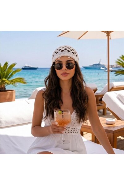 Trend Kapında Bohem Stil İnci Detaylı Ajurlu Yazlık Triko Saç Bandanası, Saç ...