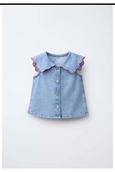 connemara Girl's Ruffle Collar Denim Shorts Set - Summer Denim 2-Piece Set