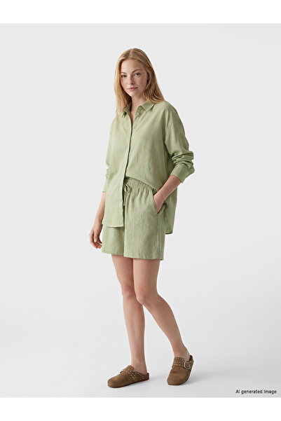 LC Waikiki Khaki Elastic Waist Muslin Women's Shorts