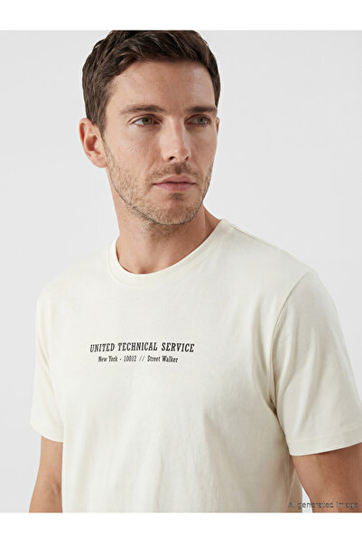 LC Waikiki Ecru Crew Neck New York Printed Men's T-Shirt