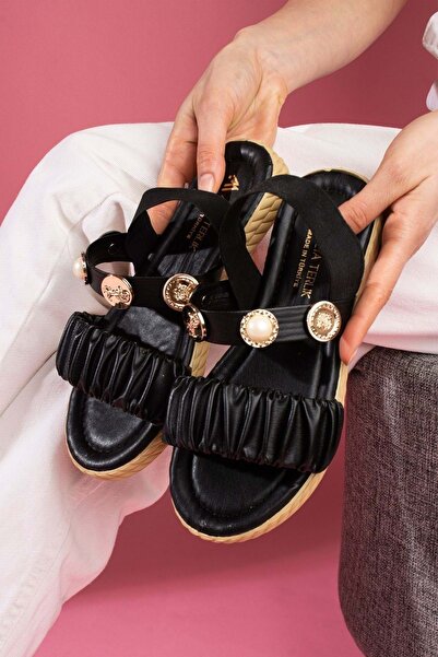 AYAKCİTY Sandale de vară cu curele și detalii accesorii cu perle și sigilii