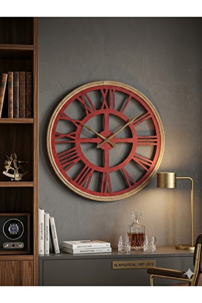 HEDİYE İŞLERİ Dekoratif Modern ve Vintage Tarz Duvar Saati – Halat Detaylı Ro...
