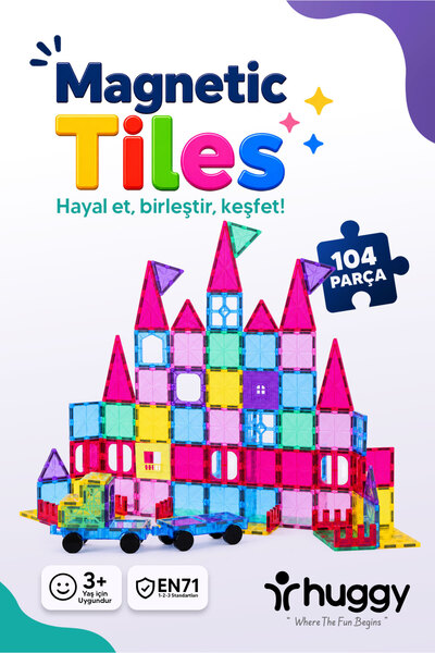 Huggy Manyetik Puzzle 104 Parça Yapı Blokları + 2 Araba