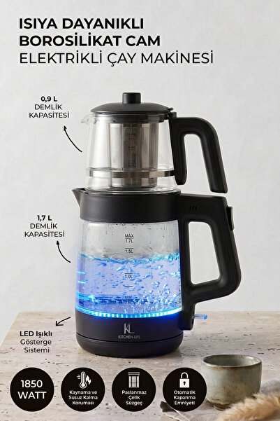 Kitchen Life Demzade Isıya Dayanıklı Borosilikat Cam Elektrikli Çay Makinesi ...