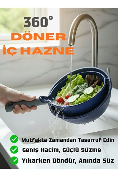 VİLORA HOME Premium 360° Döner Sebze-Meyve Yıkama Süzgeci – Akıllı Çift Katma...