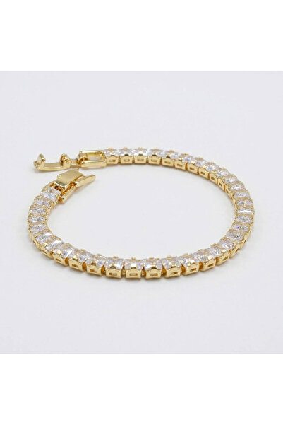 Generic Gold-Tone Princess-Cut Tennis Bracelet for Women - Clear Square Stone...