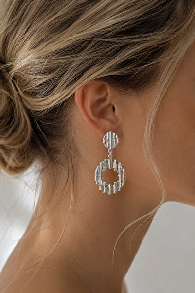 Markiz Takı Double Hoop Silver Color Earrings Pair 6 cm