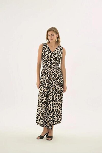 GİZZEY 21506 Leopard Thick Strap Dress with Elastic Waist