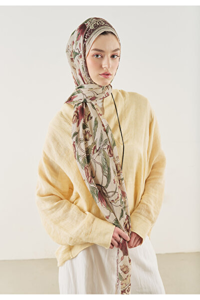 Freshscarfs Bej Pure Ethnic Desen Soft Viskon Şal