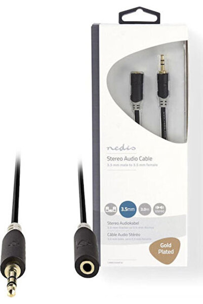 Nedis Καλώδιο Jack 3.5mm Αρσενικό σε Θηλυκό Μαύρο 3μ