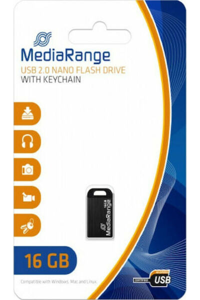 MediaRange 16GB USB 2.0 Στικάκι Μαύρο