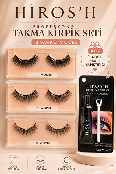 HİROS'H Profesyonel Kirpik Seti Kirpik ve Kirpik Yapıştırıcı Premium Seri Doğ...