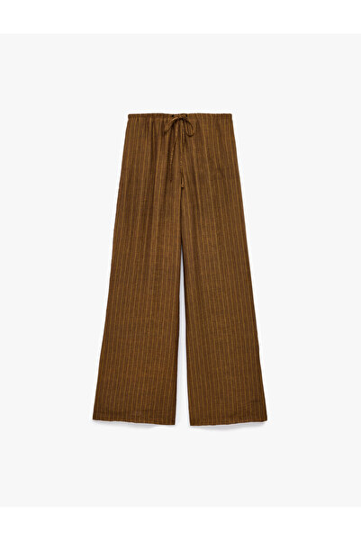 Koton X Melis Ağazat - Viscose Fabric Pocketed Wide Leg Striped Trousers