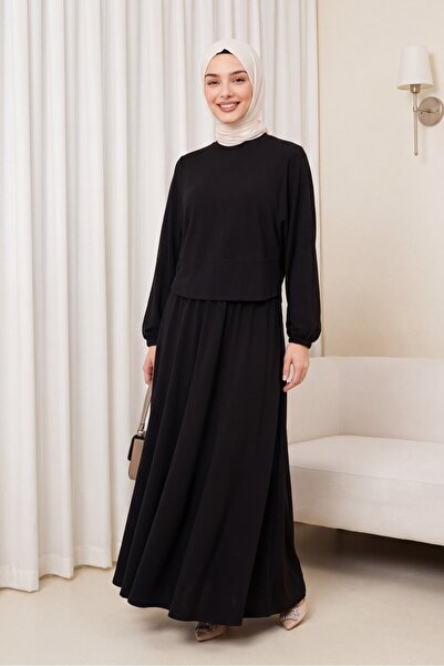 Modamorfo Crew Neck Bat Sleeve Oversized Elastic Skirt Combed Cotton Suit - B...