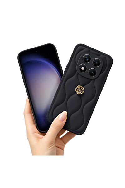 Zebana Xiaomi Redmi Note 15 Pro 4G Uyumlu Kılıf Camellia Deri Kılıf Siyah