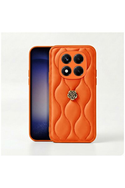 Zebana Xiaomi Redmi Note 15 Pro 4G Uyumlu Kılıf Camellia Deri Kılıf Turuncu