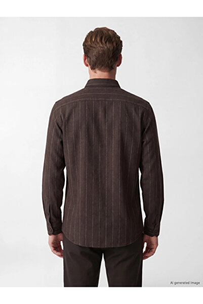 LC Waikiki Brown Regular Fit Striped Poplin Men's Shirt