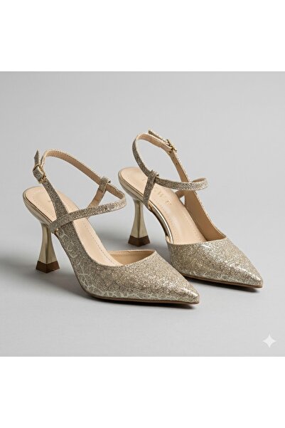 KİNDEP (Wiesse) Closed Toe Women's Shoes with Heels Gold