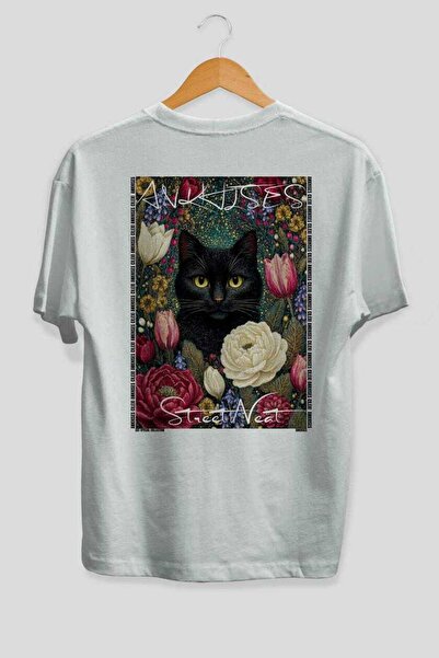 Ankhises 31 Cats for Cat Lovers Printed White Oversize T-Shirt 100% Cotton Un...