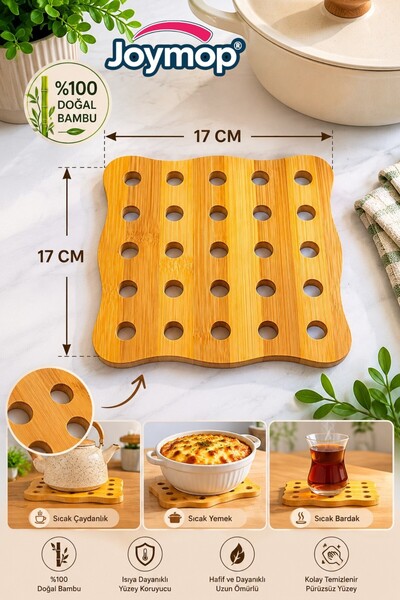 JOYMOP Bambu Nihale 17x17 cm Tencere Altlığı Çaydanlık Altlığı Isıya Dayanıkl...