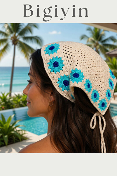 bigiyin Women's Floral Motif Hand Knitted Bandana Bohemian Summer Hairband He...