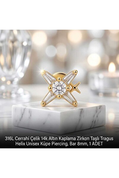 Lunexa 316L Cerrahi Çelik Altın Kaplama Kararmaz Alerji Yapmaz Zirkon Taş Fig...